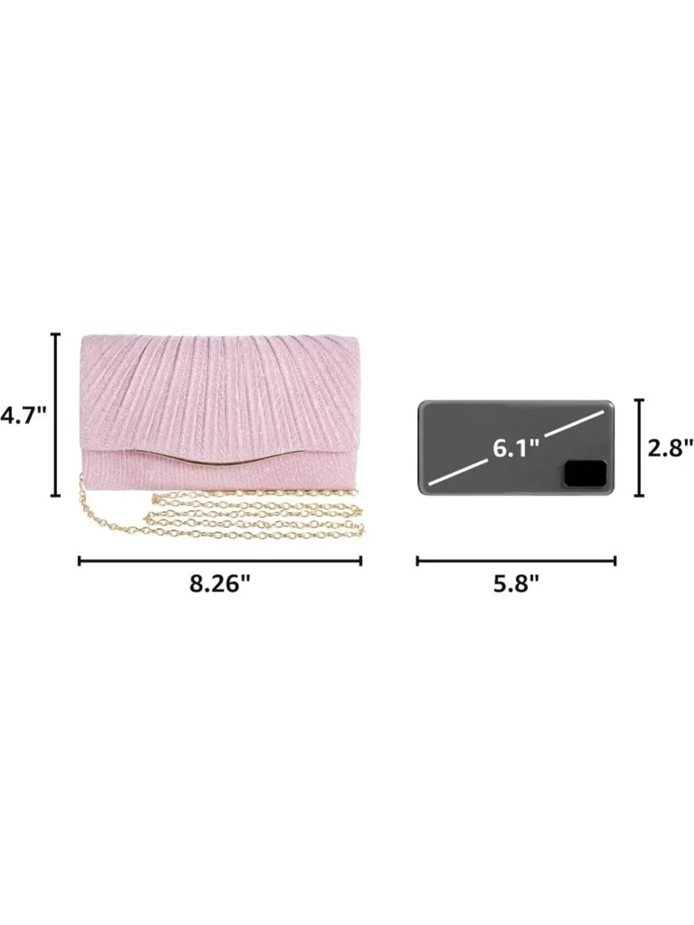 Women's Pink Elegant Evening Clutch Purse For Wedding Prom Party Crossbody Bag